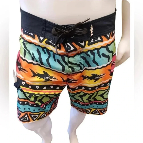 Maui and Sons Shark Multi Coloured Graphic Board Shorts Size  Large - Picture 7 of 11